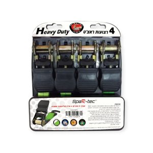 סט 4 רצועות קשירה ראצ'ט 5 מטר SPARTEC