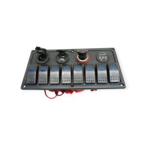 פנל 8 מתגים עם שעון טעינה שקע 12 וולט ושקע מצת ו 2 שקעים USB